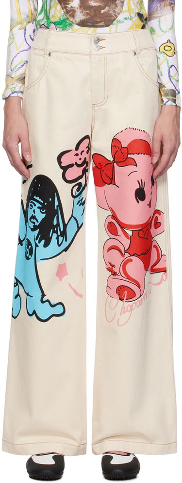 Дънки Chopova Lowena Graphic Print Wide-Leg Jeans Бежово | 4062, 0