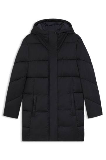 Water-repellent Hooded Quilted Puffer Jacket with Piping