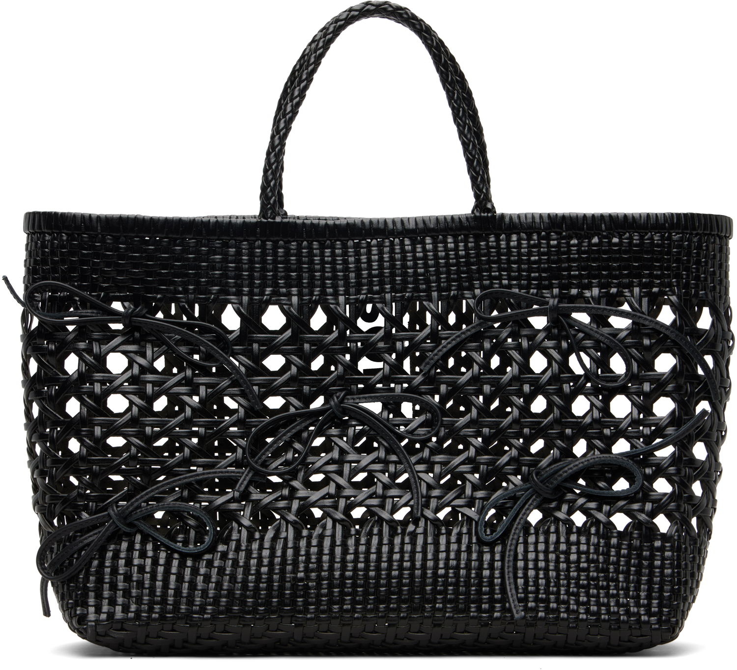 Голяма пазарска чанта OSOI Biscuit Woven Tote with Bow Details Черно | 25SB06005001, 0