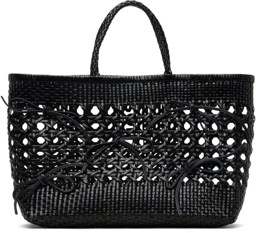 Голяма пазарска чанта OSOI Biscuit Woven Tote with Bow Details Черно | 25SB06005001