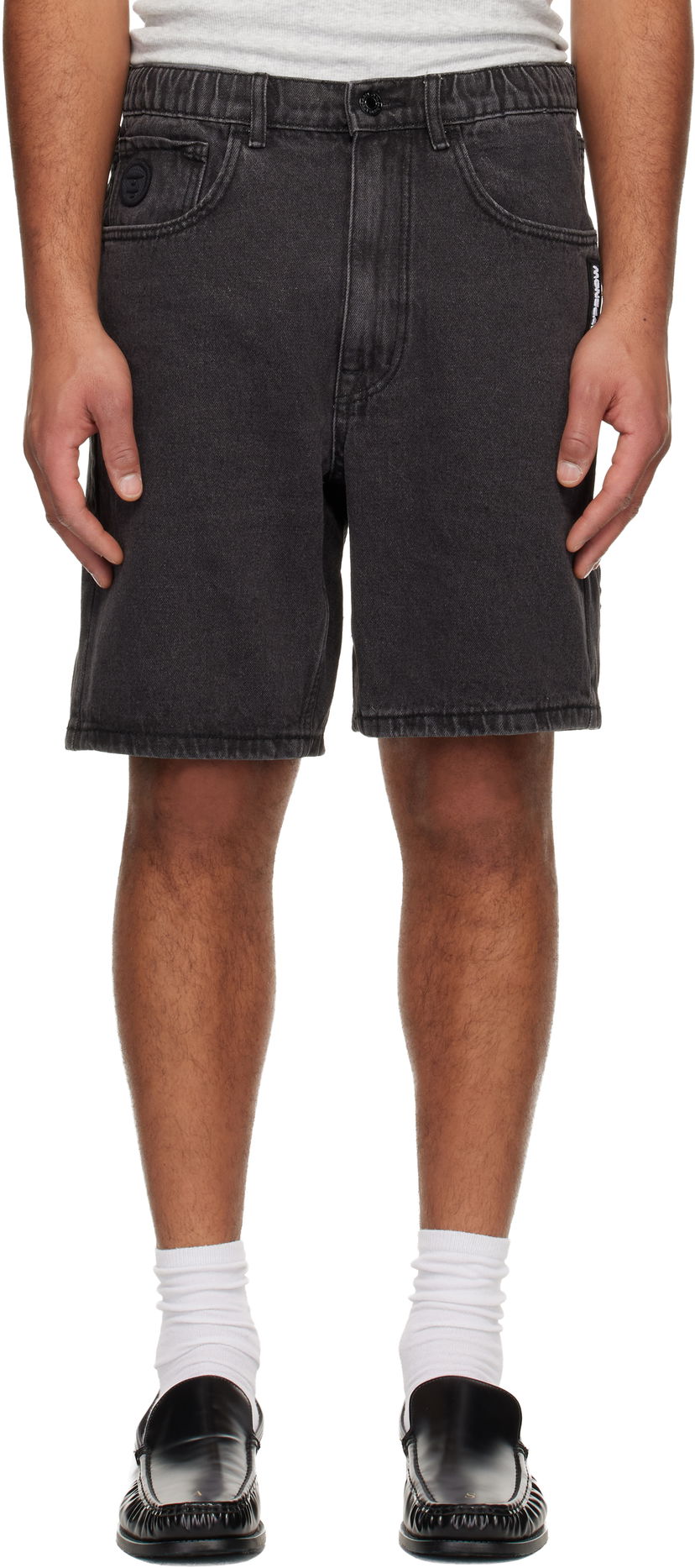 Къси панталони AAPE by A Bathing Ape 'AAPENOW' Faded Denim Relaxed-Fit Shorts Черно | AAPSPMB668XXNBKL