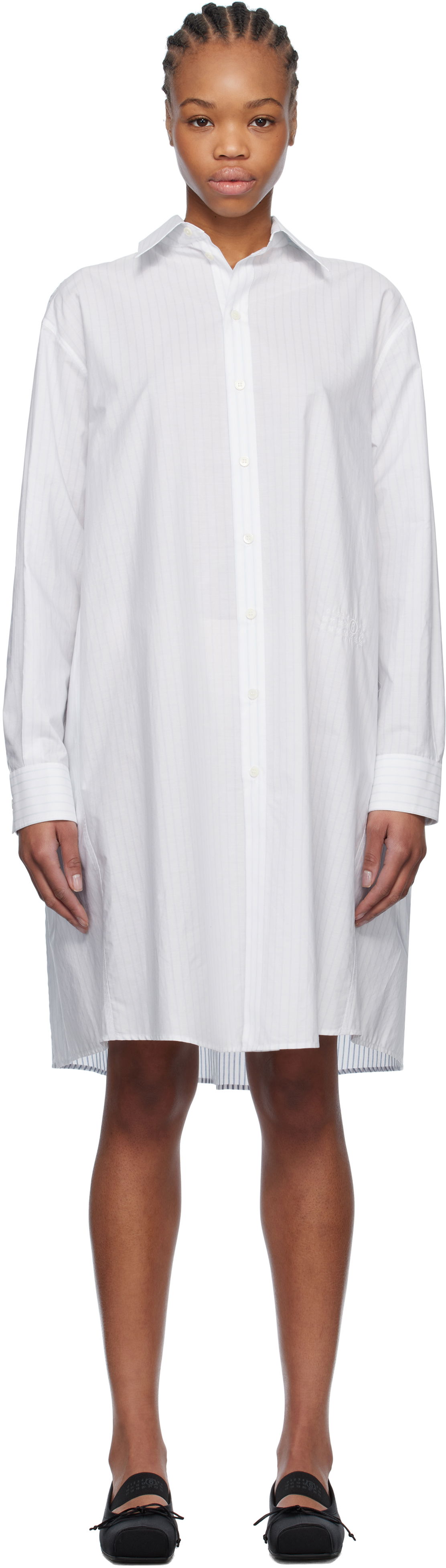 Pокля Maison Margiela MM6 Maison Margiela Spliced Striped Cotton Poplin Midi Shirt Dress Бяло | S52DD0059 M35252, 0