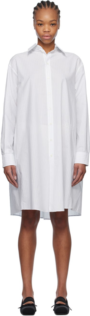 Pокля Maison Margiela MM6 Maison Margiela Spliced Striped Cotton Poplin Midi Shirt Dress Бяло | S52DD0059 M35252, 0