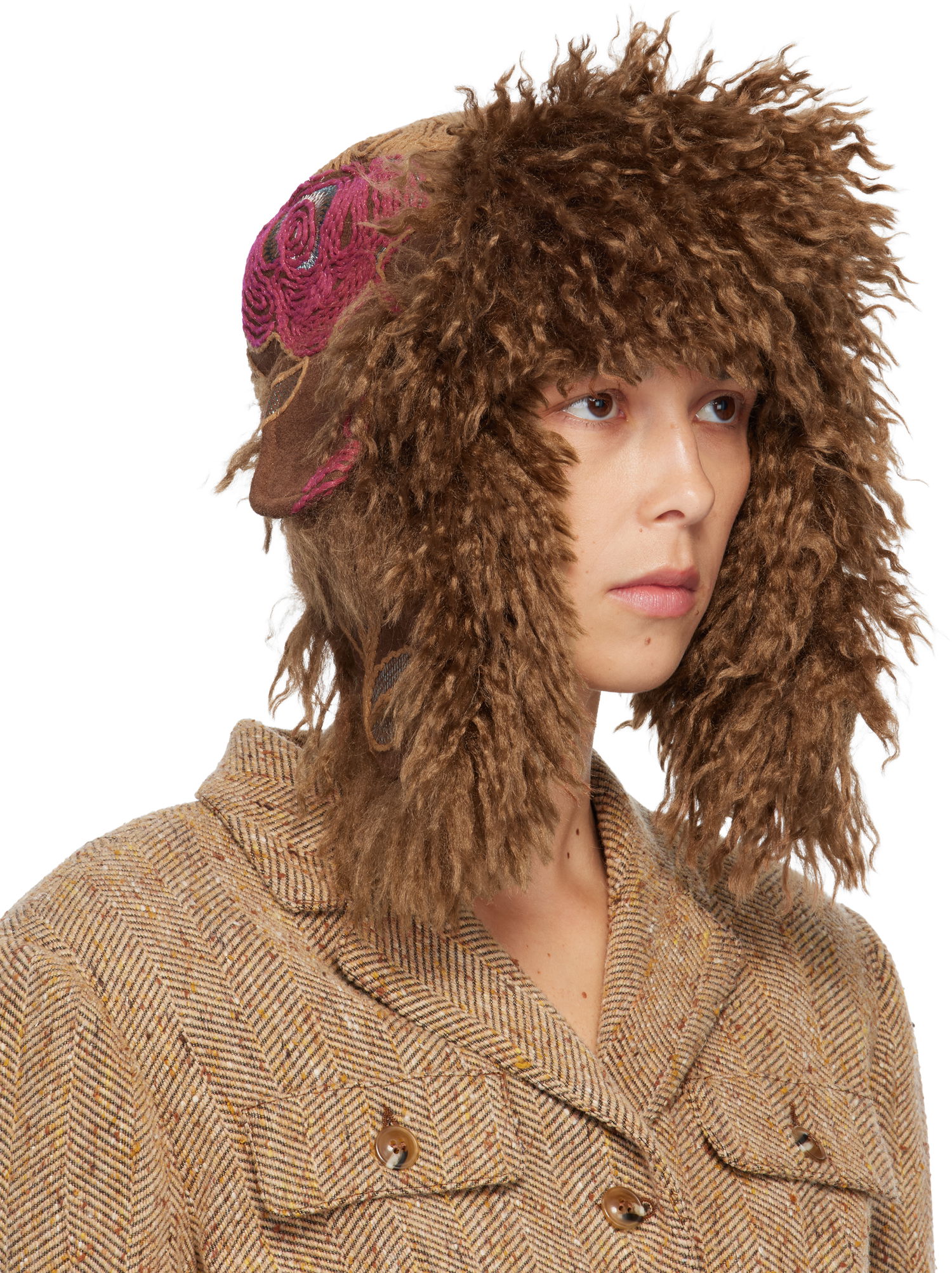 Шапка Anna Sui Anna Sui Shaggy Curly Faux Fur Aviator Hat Кафяво | 725D90, 1