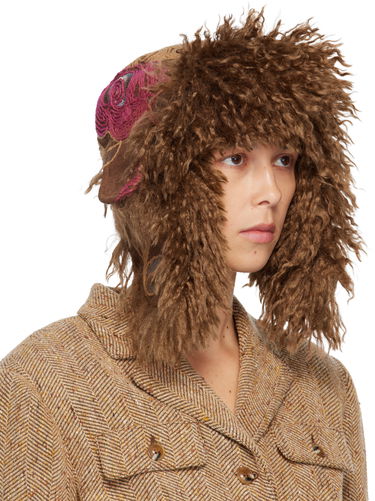 Шапка Anna Sui Anna Sui Shaggy Curly Faux Fur Aviator Hat Кафяво | 725D90, 1