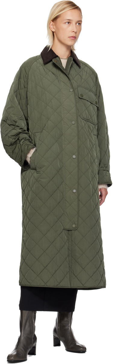 Палта Max Mara Coccole Quilted Long Coat with Corduroy Collar Зелено | 2525496092600, 3