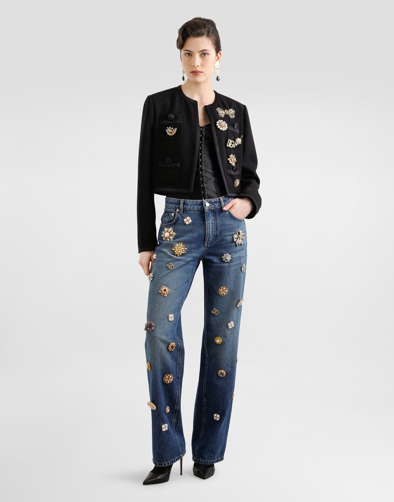 Дънки Dolce & Gabbana Dolce & Gabbana 5-Pocket Embellished Denim Trousers Синьо | FTC8CZG8NC7S9001, 1