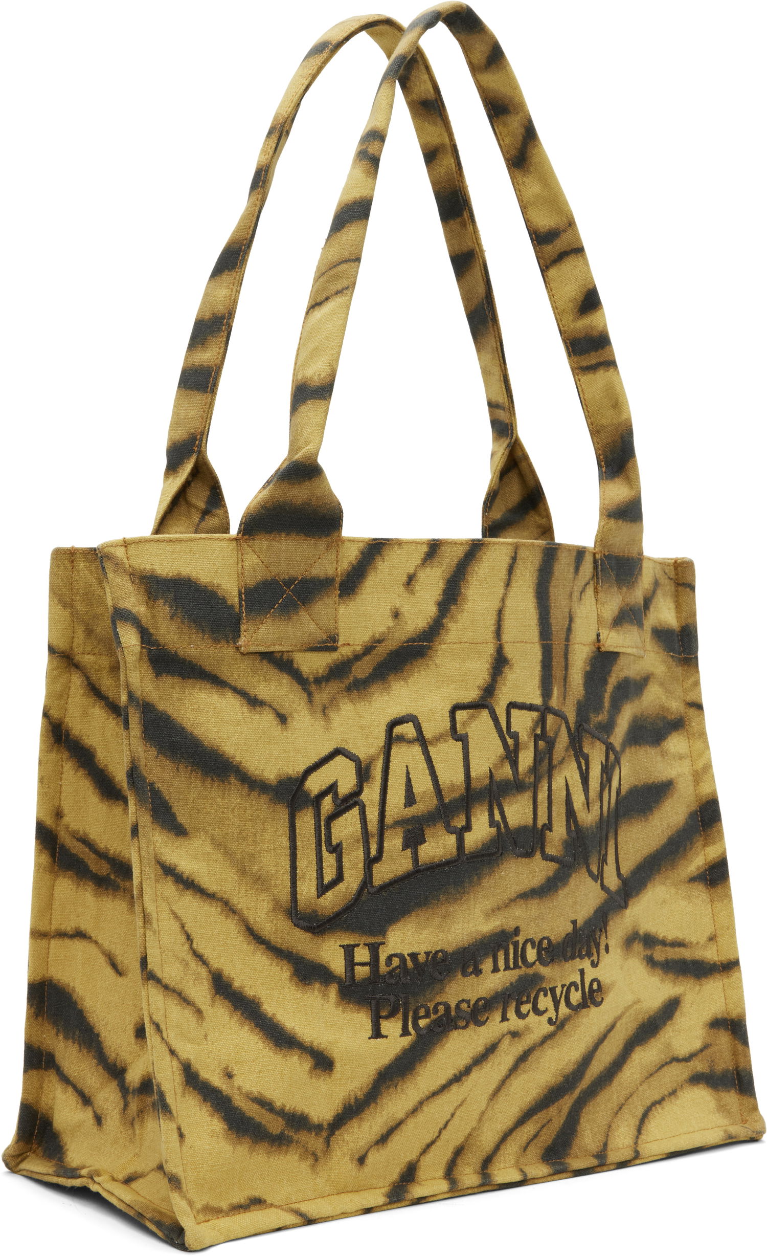 Голяма пазарска чанта GANNI Tiger Print Slogan Large Tote Многоцветен | A7260, 1