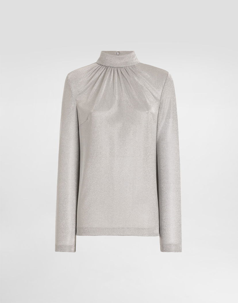 Фланелка Dolce & Gabbana Lamé Jersey Ruched Mock Neck Top Металик | F7BD6THU7WCS0998