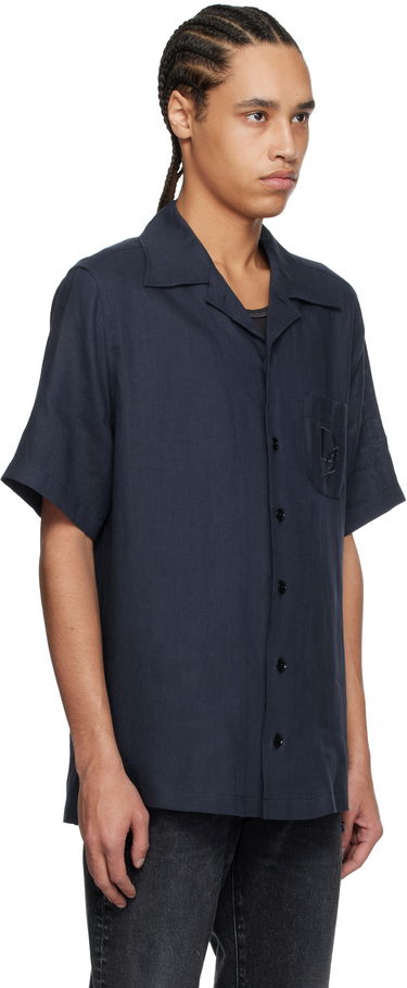Риза Dolce & Gabbana Dolce&Gabbana Logo Embroidered Linen Resort Shirt Тъмно синьо | G5JH9ZFU4LG, 1