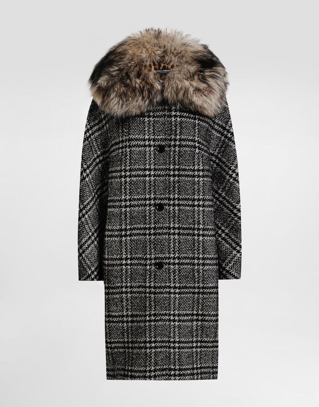 Glen Plaid Coat with Fur Collar