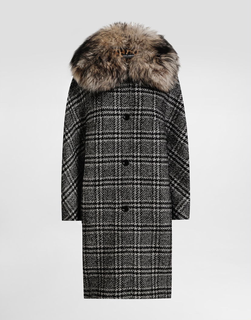 Палта Dolce & Gabbana Glen Plaid Coat with Fur Collar Многоцветен | F0GHGTFQZAHS8100