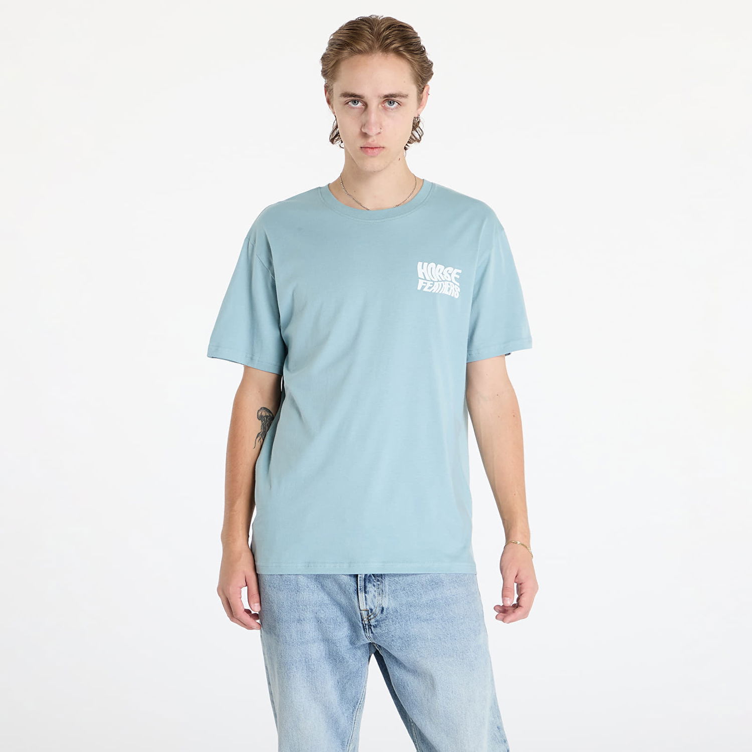 Тениска Horsefeathers Distort T-Shirt Blue Haze M Тюркоазено | SM1366B, 0