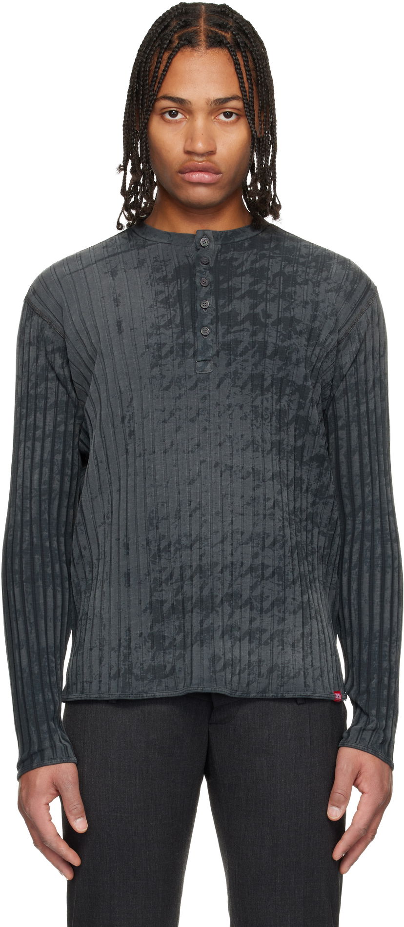 Тениска Diesel T-Ally-Pie Long Sleeve Patterned Ribbed Henley Сиво | A21589-0QKBU-02A