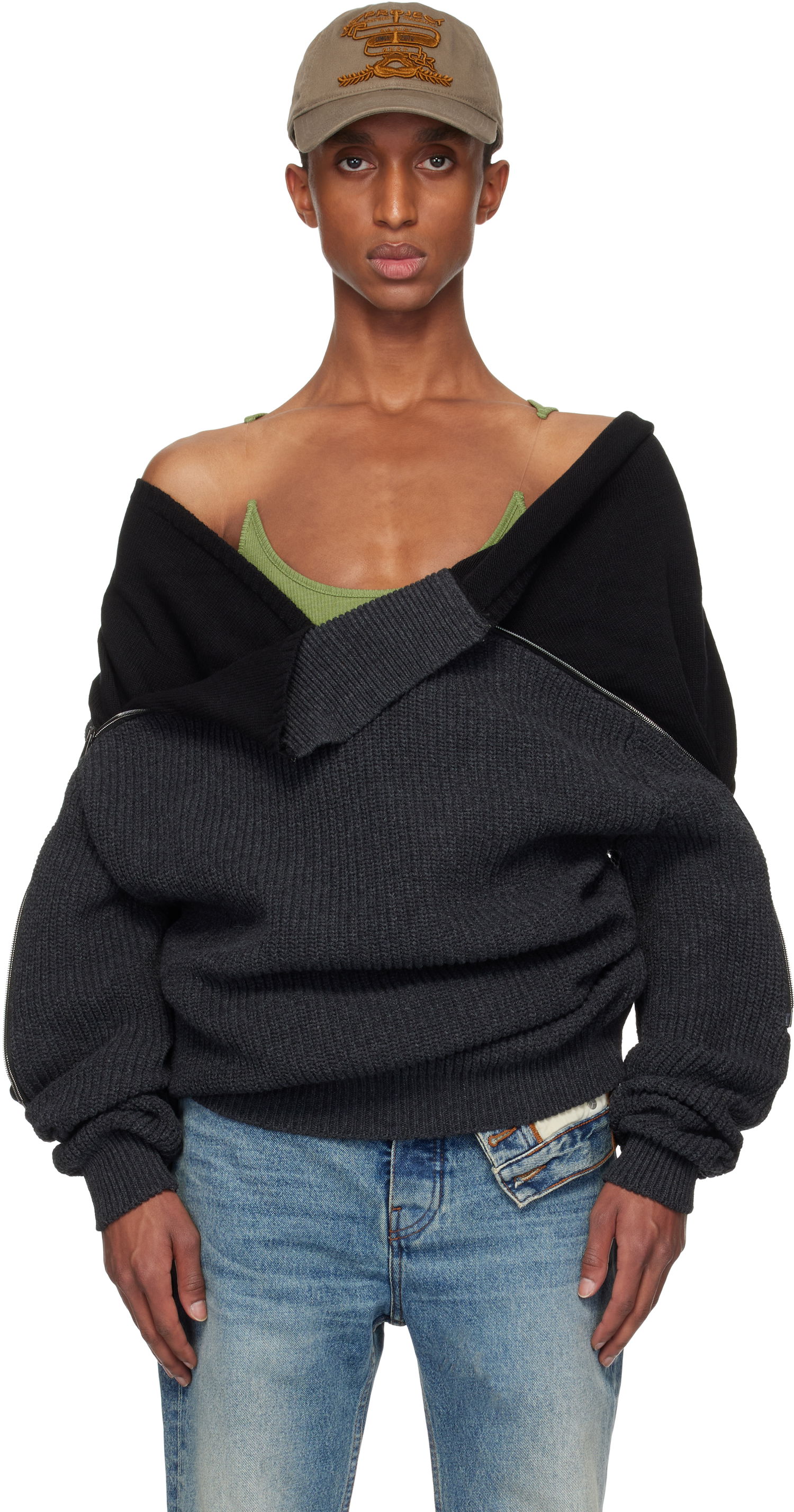 Пуловер Y/PROJECT Zip Insert High Neck Sweater Сиво | 206SW008, 0
