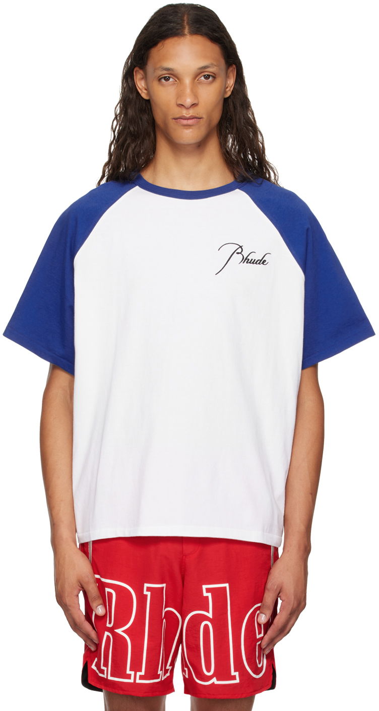 Тениска Rhude Blue & White Raglan Logo T-Shirt Бяло | RHPF24TT11012