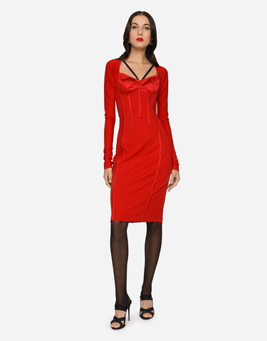 Pокля Dolce & Gabbana Viscose Calf-Length Dress With Corset Details Червено | F6AWRTFURL6R2254, 1