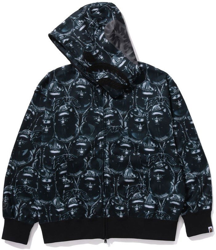 Суитчър BAPE Head Graffiti Shark Full Zip Hoodie Черно | 1J80115004-BLK, 1