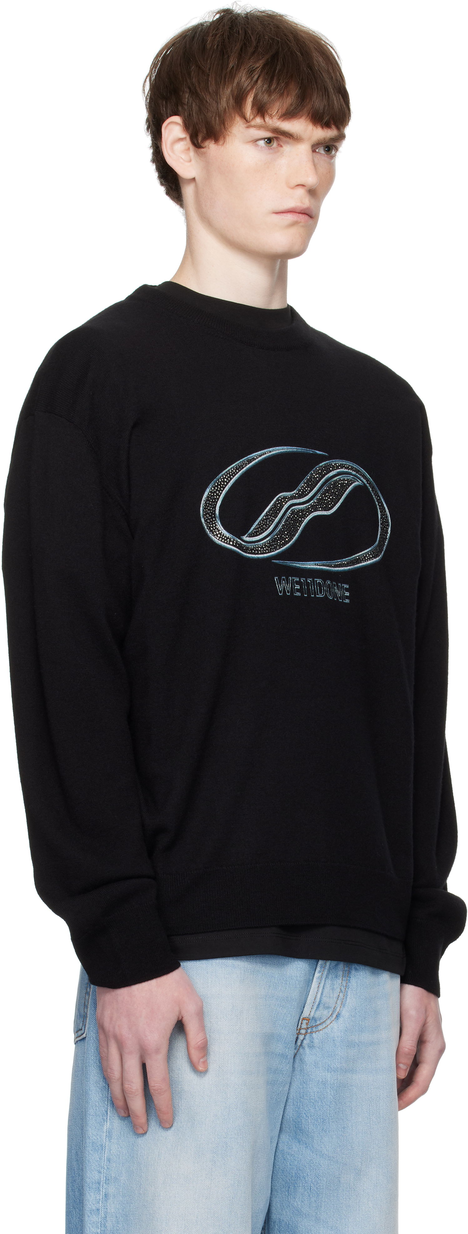 Пуловер We11done We11done Logo Rhinestone Knit Pullover Черно | WD-KO2-25-652-U-BK, 1