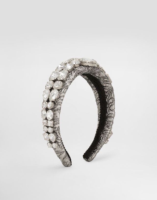 Floral Jacquard Embroidered Headband with Crystal Embellishment