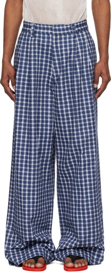 Панталони ERL ERL Check Pleated Tailored Trousers Синьо | ERL10P038, 0