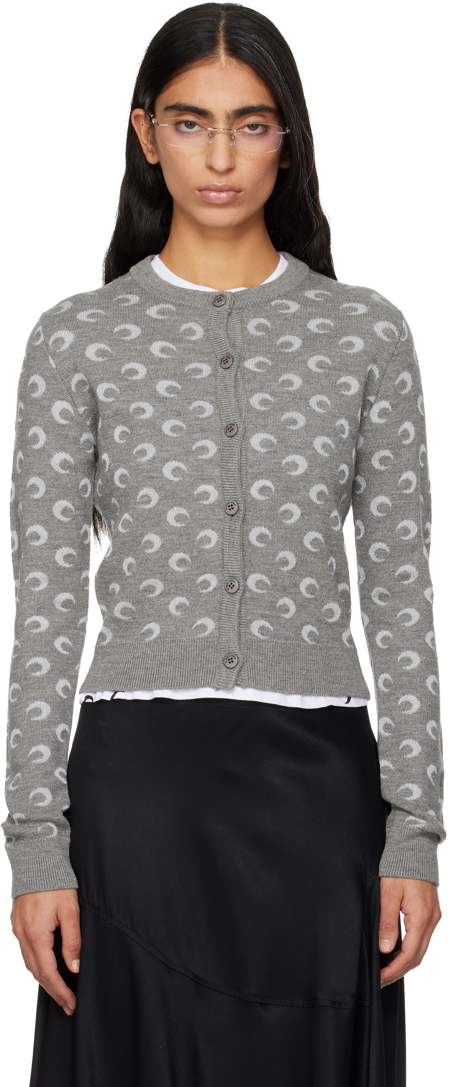 Пуловер Marine Serre Moon Jacquard Knit Fitted Cardigan Сиво | WTK011ACKNI0530, 0