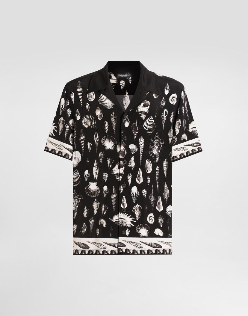 Риза Dolce & Gabbana Dolce & Gabbana Shell-Print Crepe Marocaine Hawaii Shirt Черно | G5JH9THI1ZFHN5PI