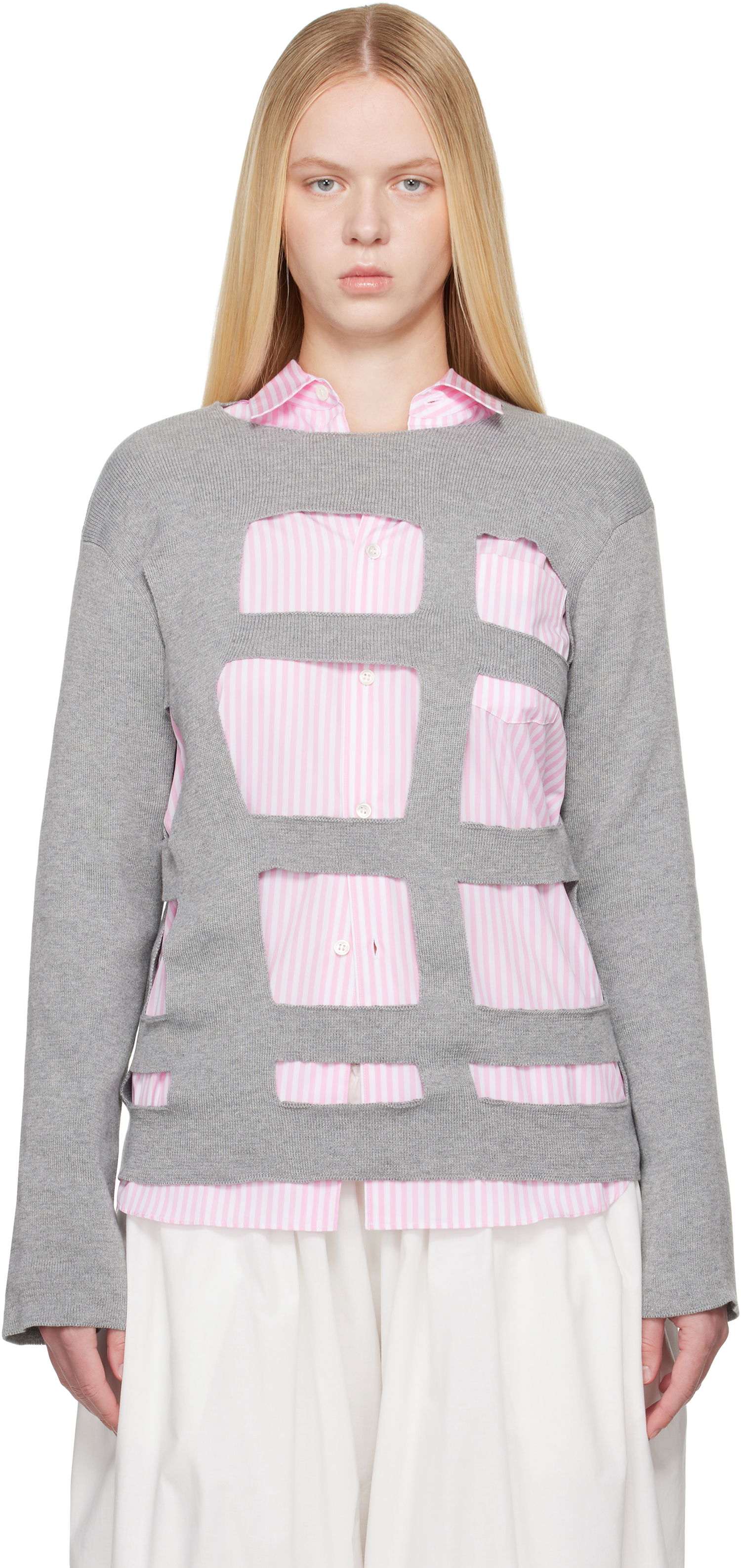Пуловер Comme des Garçons Comme des Garçons Shirt Geometric Cutouts Sweater Сиво | FO-N002-S25, 0