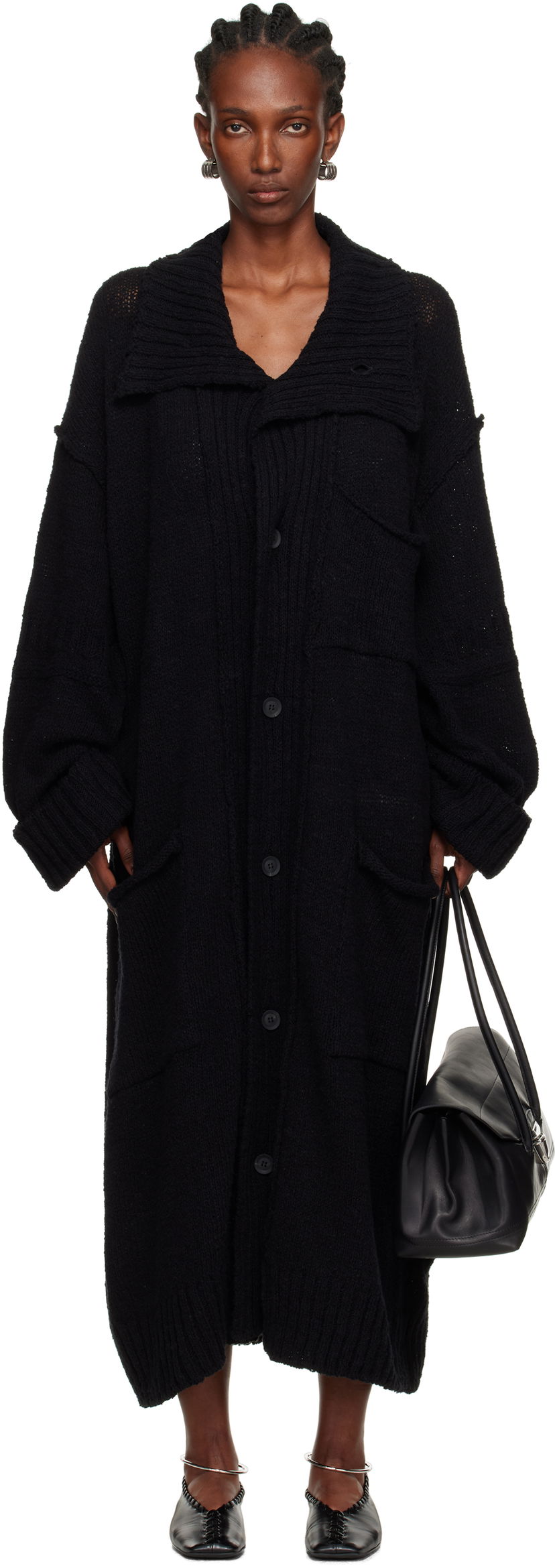 Пуловер Yohji Yamamoto Yohji Yamamoto Plain Stitch Pocket Long Cardigan Черно | HL-K78-091