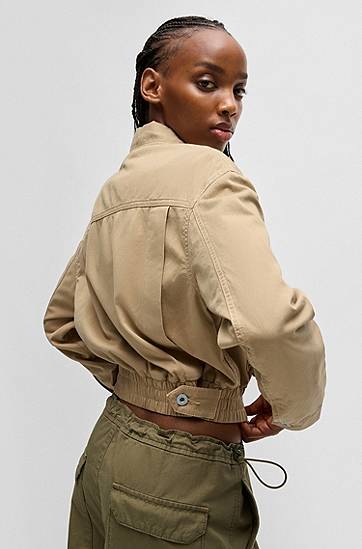 Яке бомбър BOSS Cropped Cotton Canvas Jacket Бежово | 50530800, 1