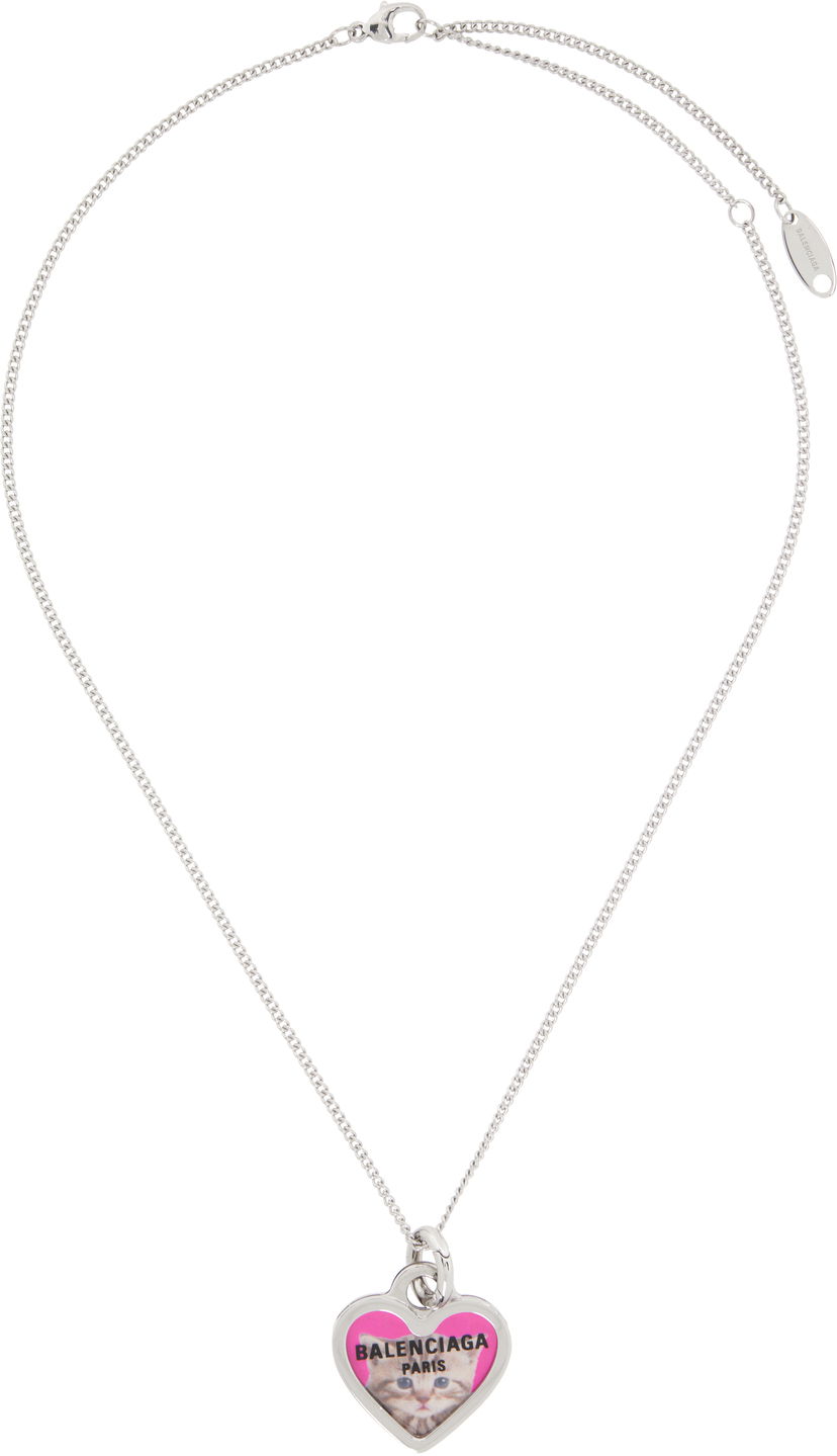 Колие Balenciaga Balenciaga Silver-Tone & Pink Cat Heart Pendant Necklace Металик | 830591TZCPS5096