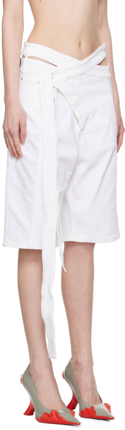 Къси панталони Ottolinger Asymmetrical Cut-Out Denim Shorts with Long Tie Бяло | 1701301, 1