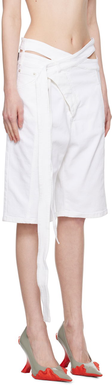 Къси панталони Ottolinger Asymmetrical Cut-Out Denim Shorts with Long Tie Бяло | 1701301, 1