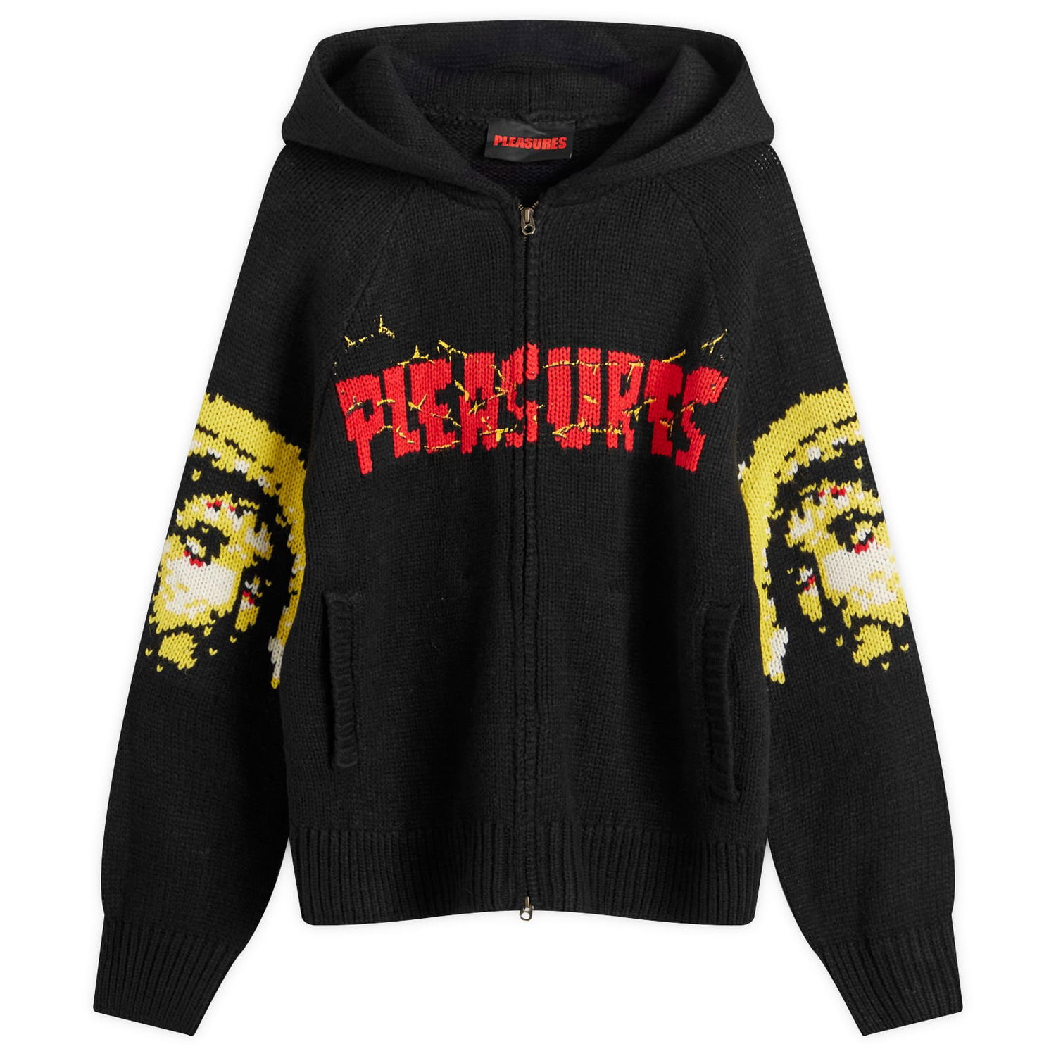 Пуловер Pleasures Knitted Graphic Hoodie Черно | P24W025-BLACK, 0