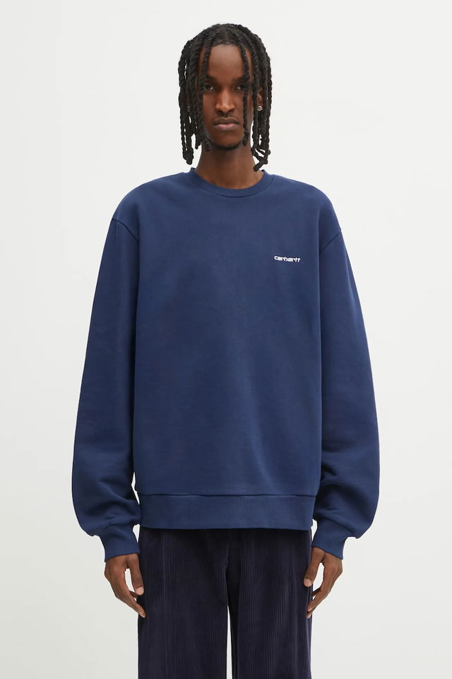 Plain Cotton Script Embroidery Crewneck Sweatshirt