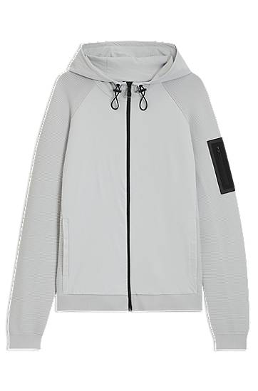 Яке BOSS Comfort-Stretch Knit Hybrid Jacket Сиво | 50541956