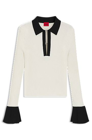 Поло тениска BOSS Knit Polo Shirt with Contrast Collar and Cuffs Бяло | 50542608, 0