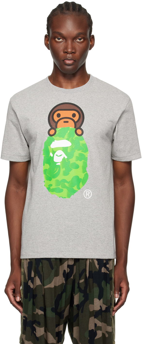 Тениска BAPE BAPE Gray Ink Camo Milo On Ape Head T-Shirt Сиво | 002TEK301010M