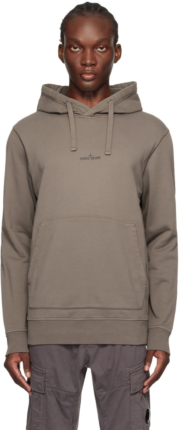 Суитчър Stone Island Taupe Printed-Logo Hoodie Бежово | 811566283, 0