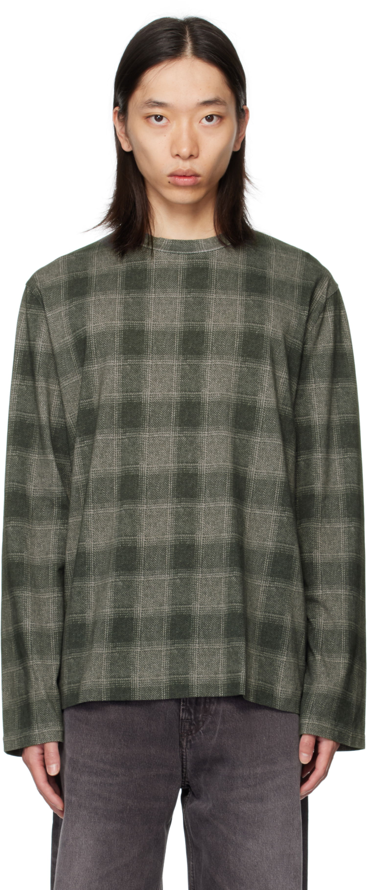 Тениска OUR LEGACY Our Legacy Box Check Long Sleeve T-Shirt Зелено | M4256BO, 0