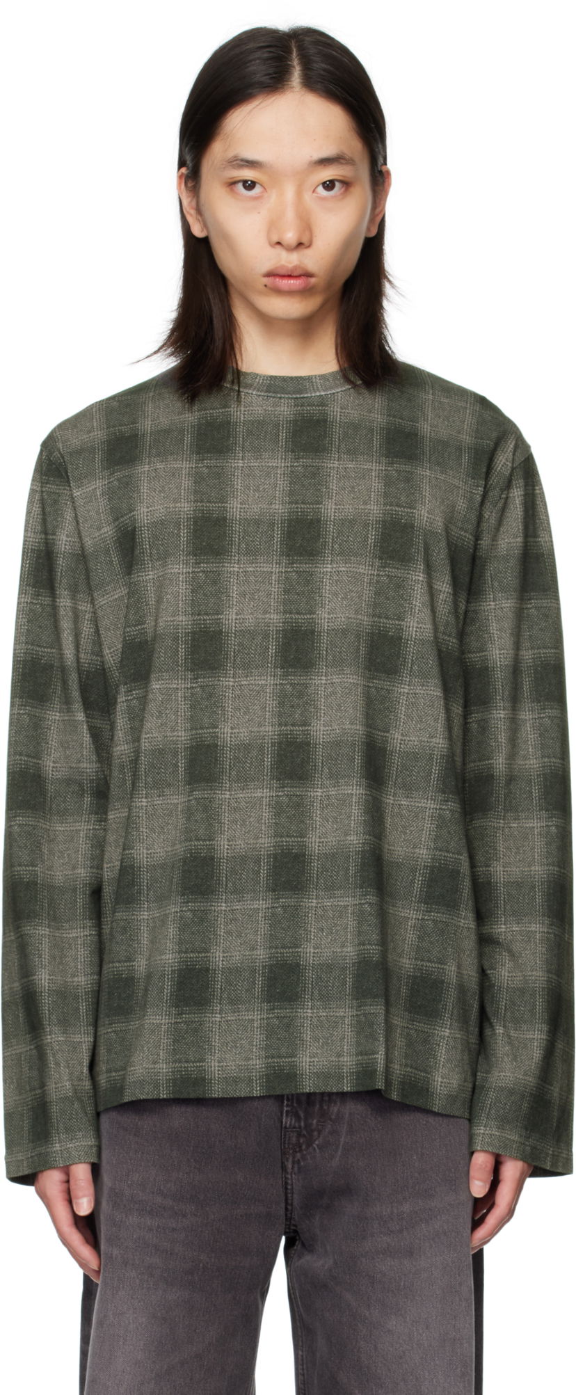 Тениска OUR LEGACY Our Legacy Box Check Long Sleeve T-Shirt Зелено | M4256BO