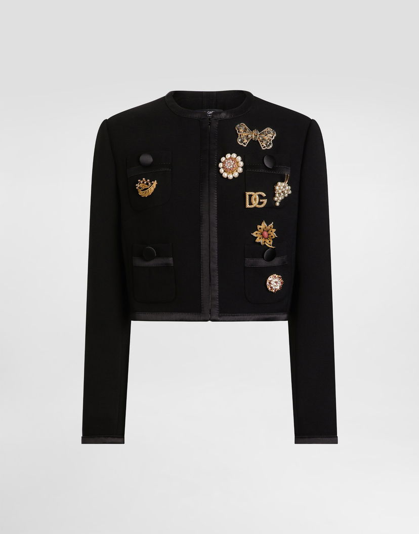 Яке Dolce & Gabbana Dolce & Gabbana Double Crepe Wool Cropped Jacket with Embellishments Черно | F27CEZFU2L8N0000