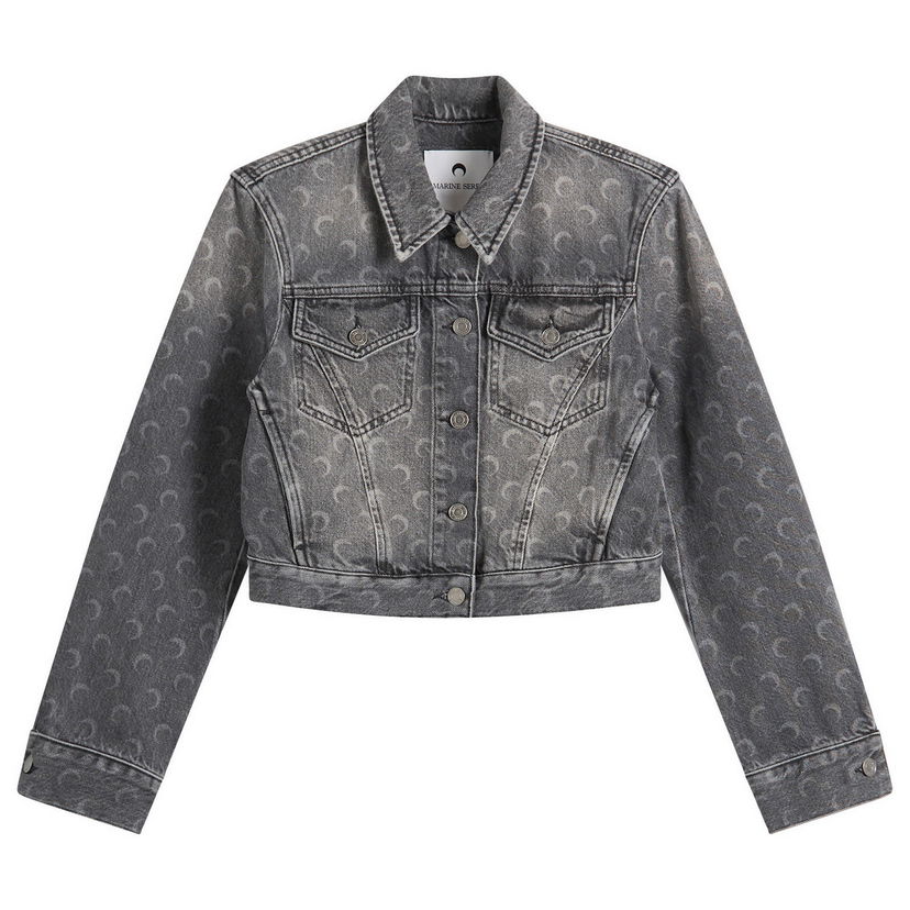 Яке Marine Serre Marine Serre Moon Laser Denim Crop Jacket Сиво | WJA041BCDEN0006-GR90