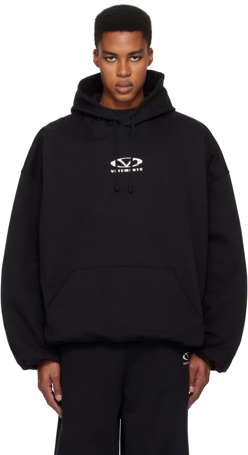 Суитчър VETEMENTS Oval Logo Cropped Boxy Hoodie Черно | UA66HD600BW