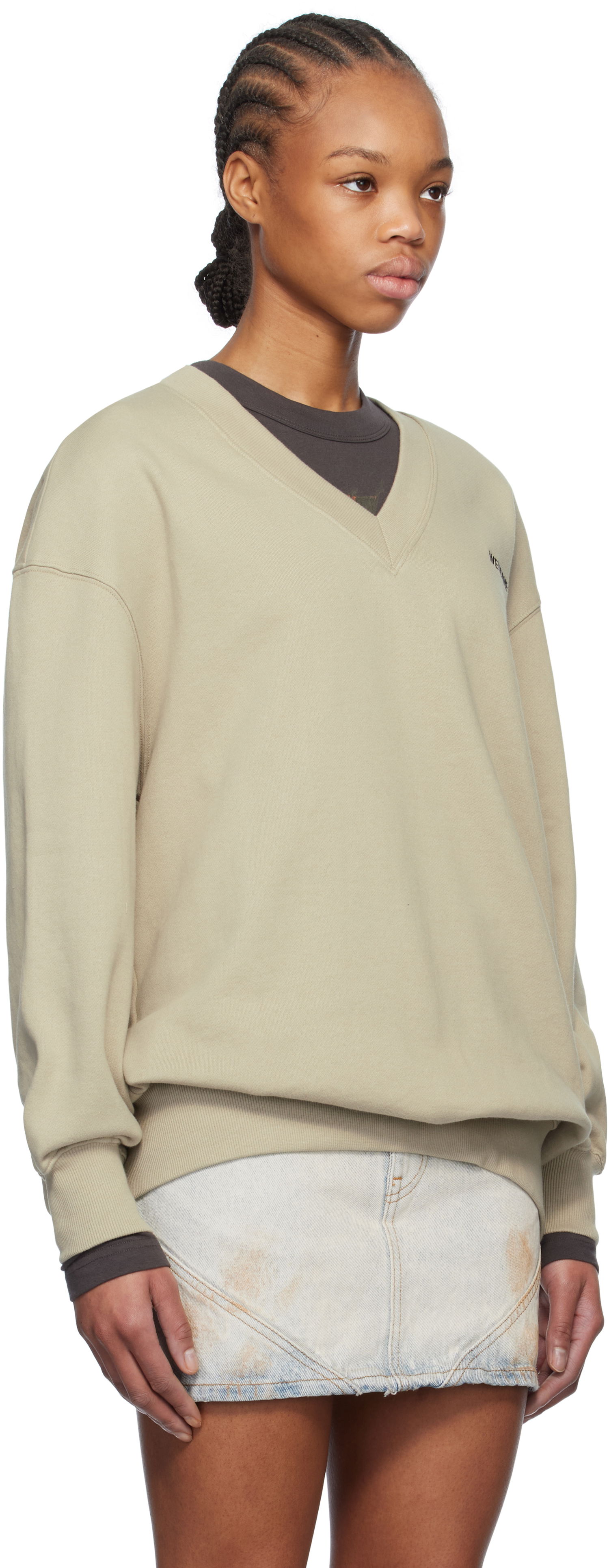 Пуловер We11done We11done Oversized V-Neck Sweatshirt Бежово | WD-TS0-25-773-U-KK, 1