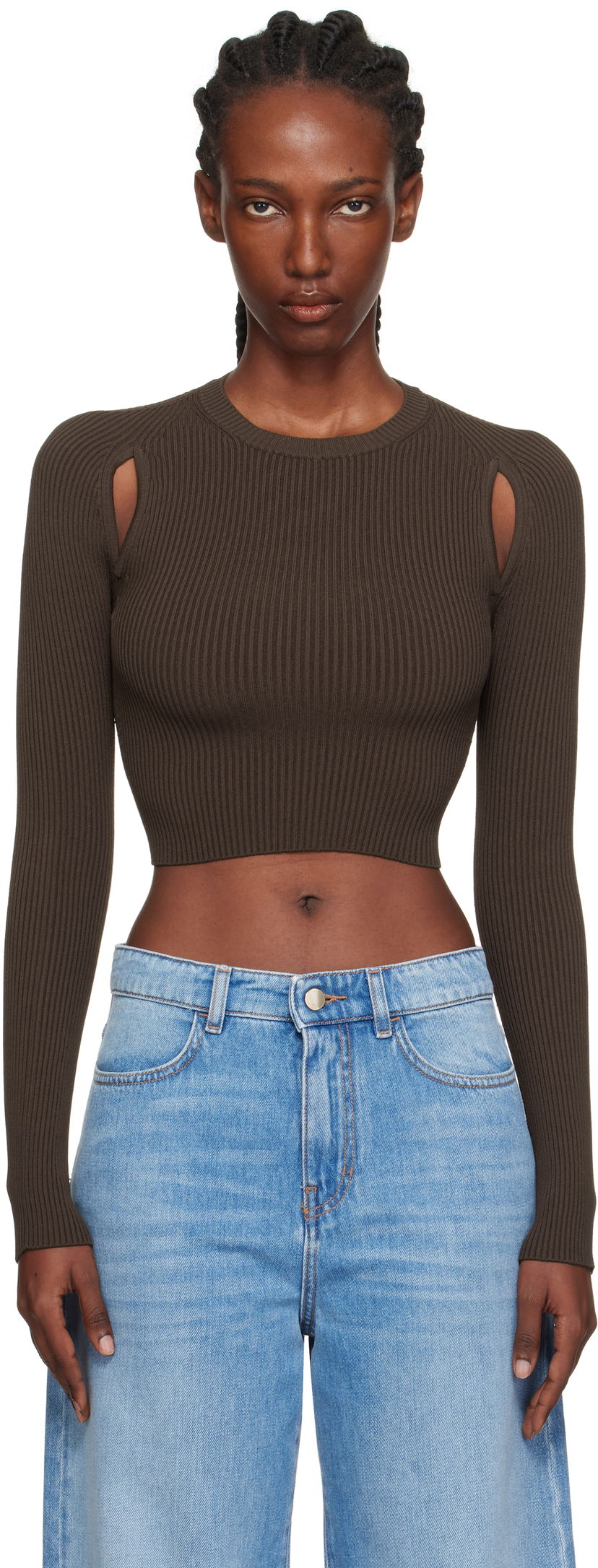 Пуловер Max Mara Max Mara Ala Cutout Ribbed Knit Sweater Кафяво | 2511361173600