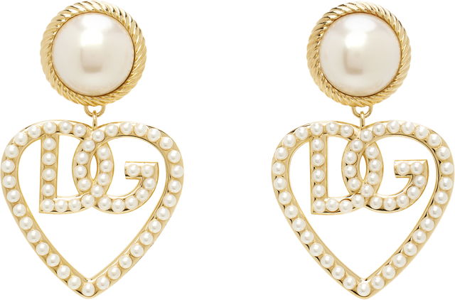 DG Logo & Heart Pearl Earrings