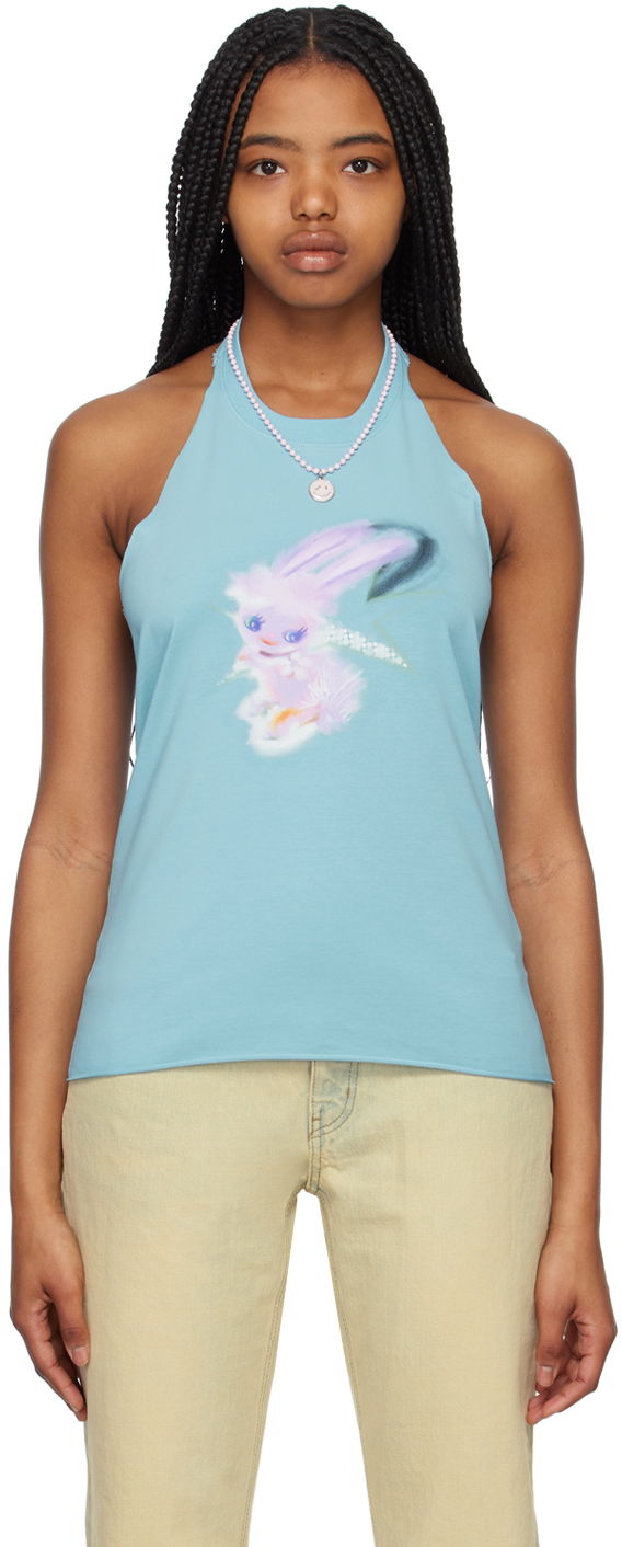 Потник We11done Halter Graphic Tank Top Тюркоазено | WD-TT1-23-738-W-SK, 0