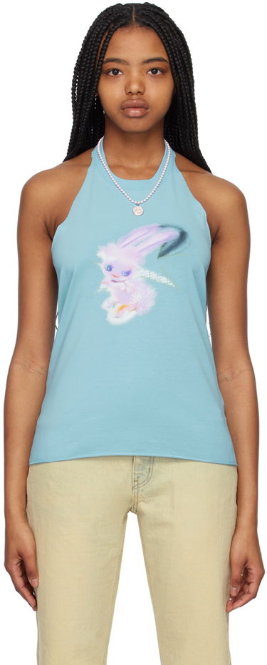 Потник We11done Halter Graphic Tank Top Тюркоазено | WD-TT1-23-738-W-SK, 0