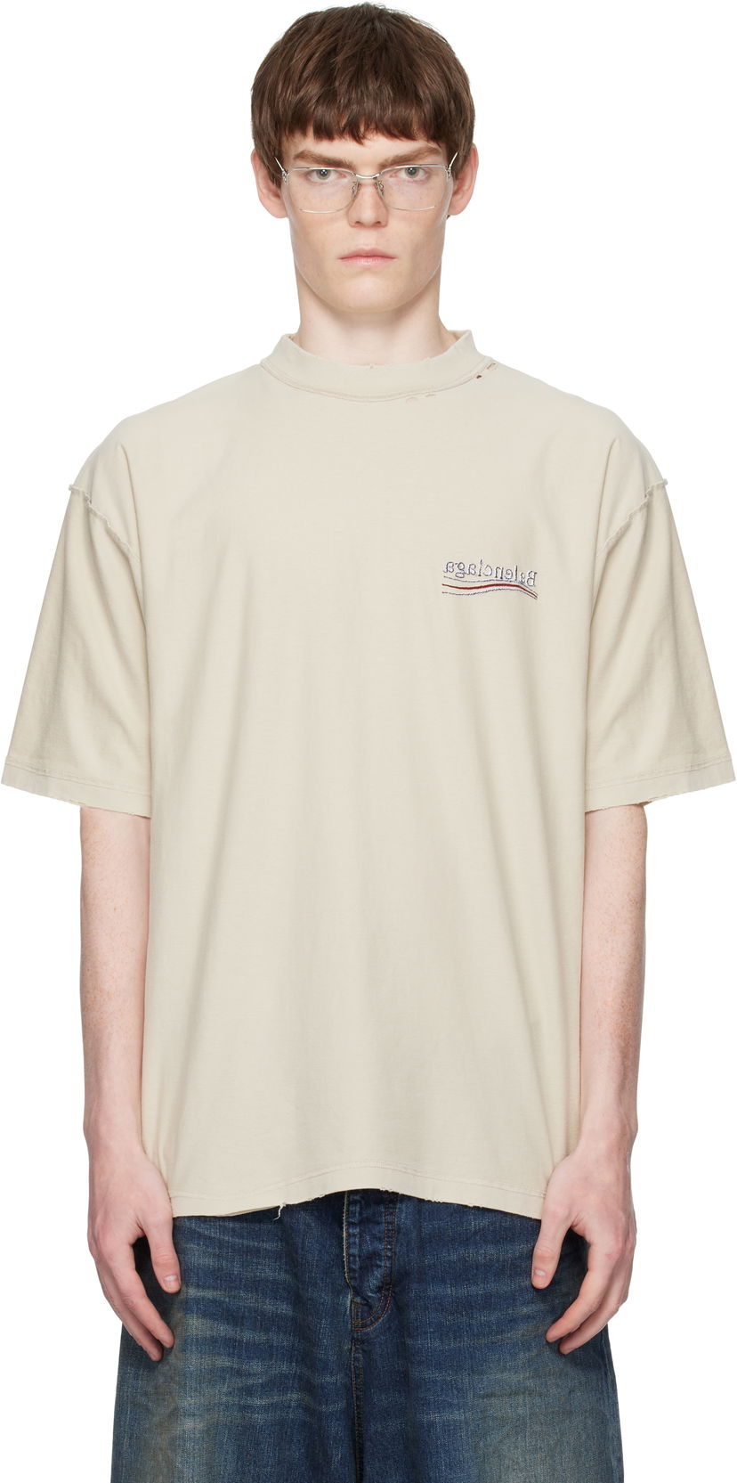 Тениска Balenciaga Balenciaga Political Campaign Inside-Out T-Shirt Бежово | 830247TSVF38573